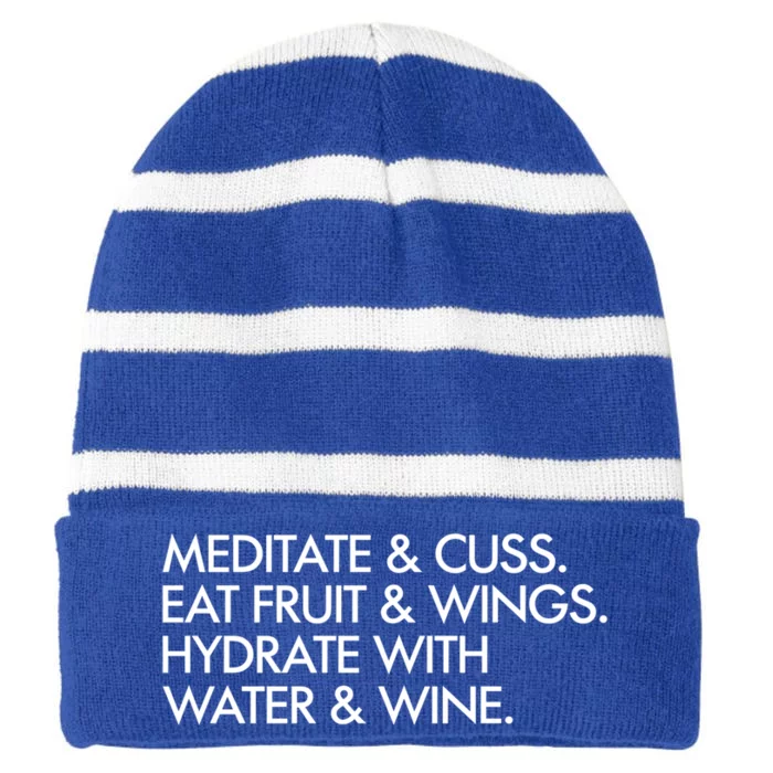 Meditate And Cuss Eat Fruit And Wings Gift Striped Beanie with Solid Band