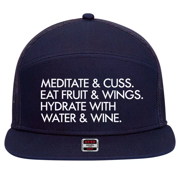 Meditate And Cuss Eat Fruit And Wings Gift 7 Panel Mesh Trucker Snapback Hat