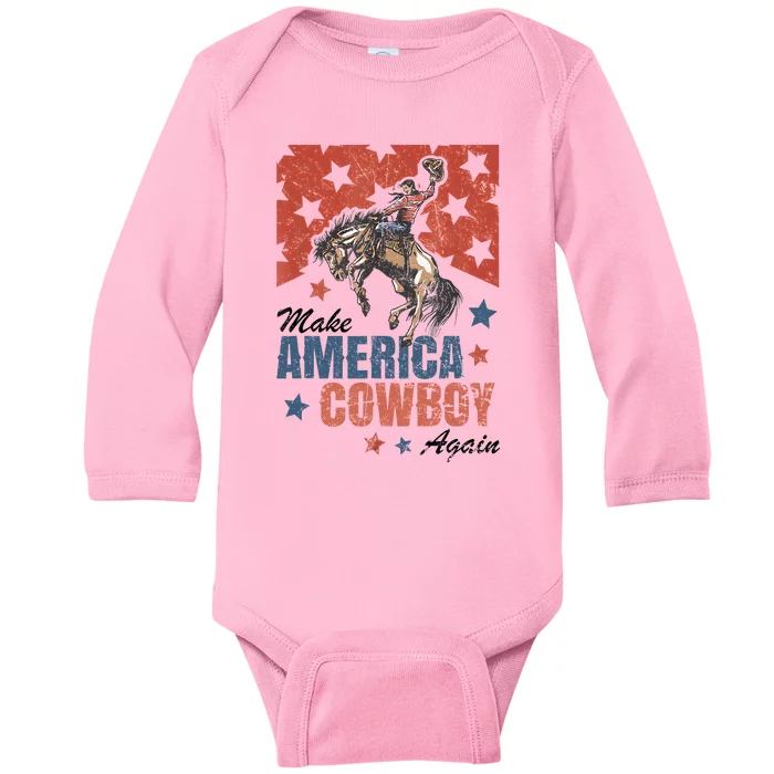 Make America Cowgirl Cowboy Again Western 4th Of July Baby Long Sleeve Bodysuit