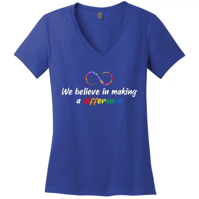 Make A Difference Autism Infinity Acceptance Gift Women's V-Neck T-Shirt