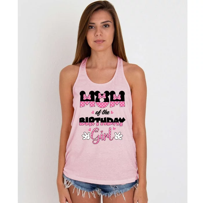 Mom And Dad Birthday Girl Mouse Family Matching Women's Knotted Racerback Tank