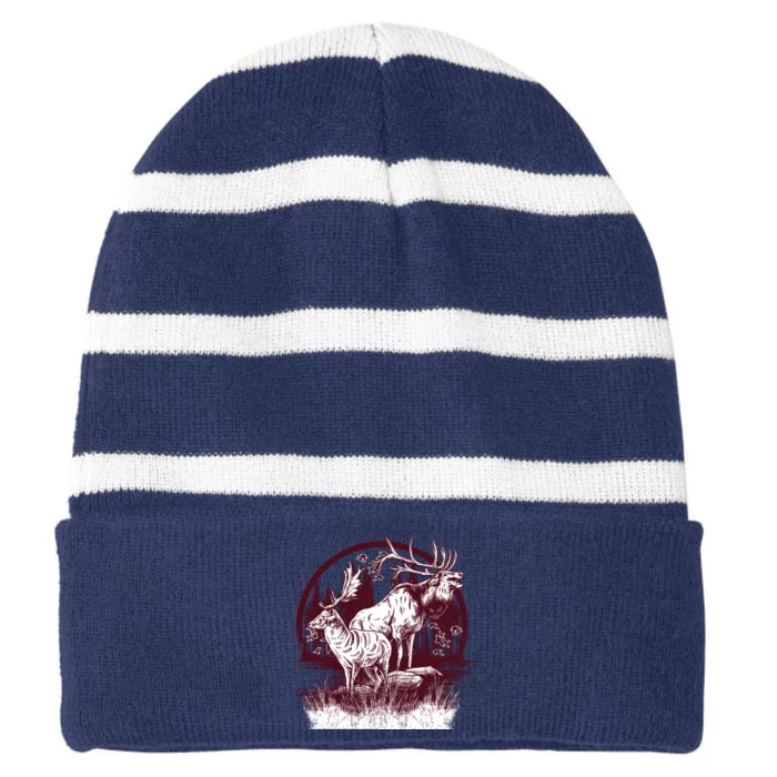 Moose And Deer Striped Beanie with Solid Band