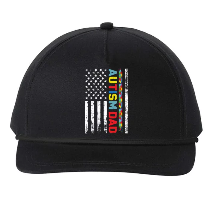 Men Autism Dad Meaningful Gift Fathers Day Dad Autism American Flag Gift Snapback Five-Panel Rope Hat