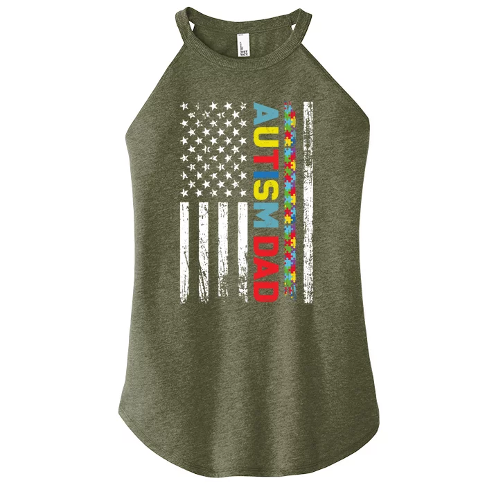 Men Autism Dad Meaningful Gift Fathers Day Dad Autism American Flag Gift Women’s Perfect Tri Rocker Tank