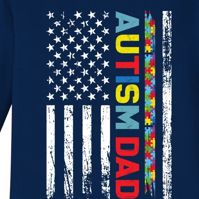 Men Autism Dad Meaningful Gift Fathers Day Dad Autism American Flag Gift Baby Long Sleeve Bodysuit