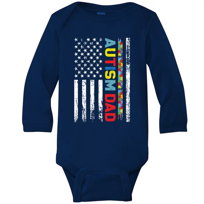 Men Autism Dad Meaningful Gift Fathers Day Dad Autism American Flag Gift Baby Long Sleeve Bodysuit