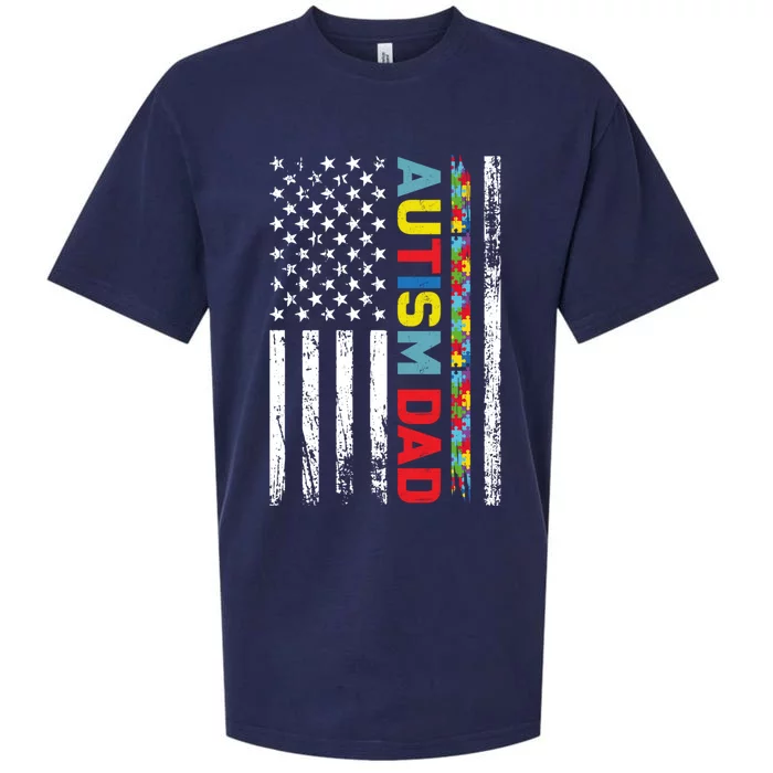 Men Autism Dad Meaningful Gift Fathers Day Dad Autism American Flag Gift Sueded Cloud Jersey T-Shirt