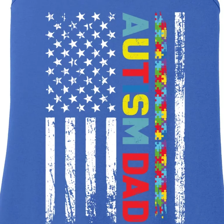 Men Autism Dad Great Gift Fathers Day Dad Autism American Flag Gift Ladies Essential Tank