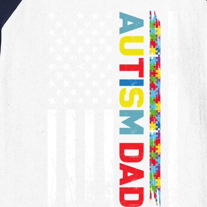 Men Autism Dad Great Gift Fathers Day Dad Autism American Flag Gift Baseball Sleeve Shirt