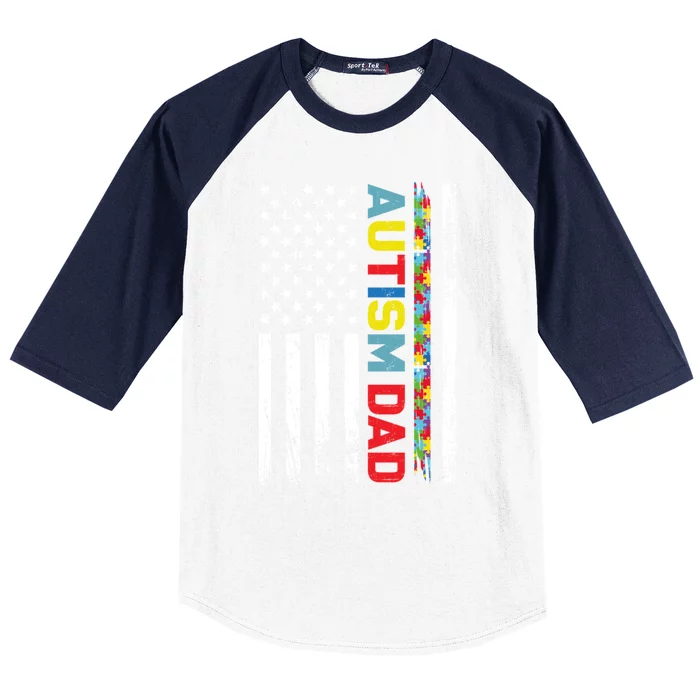 Men Autism Dad Great Gift Fathers Day Dad Autism American Flag Gift Baseball Sleeve Shirt