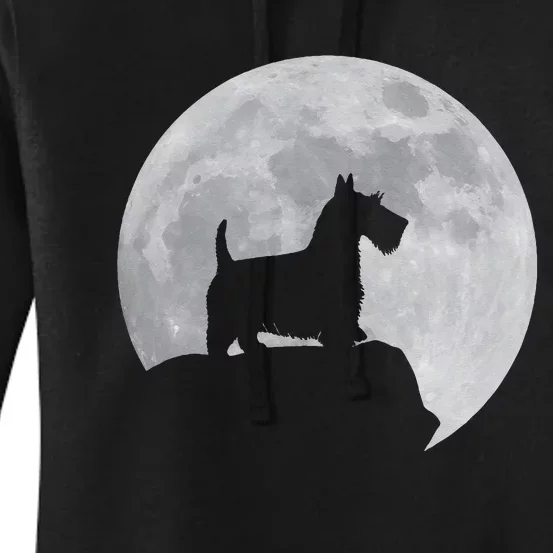 Moon And Dog Silhouette Scottish Terrier Women's Pullover Hoodie