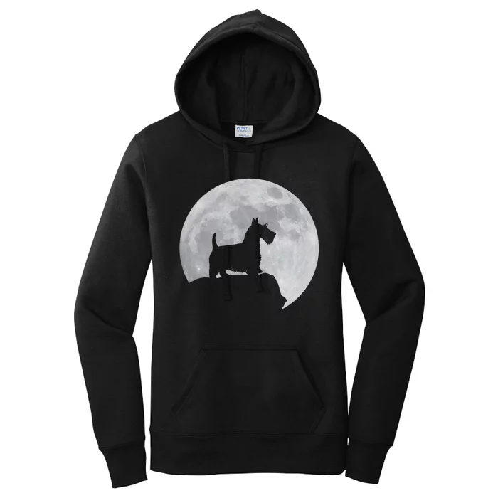 Moon And Dog Silhouette Scottish Terrier Women's Pullover Hoodie