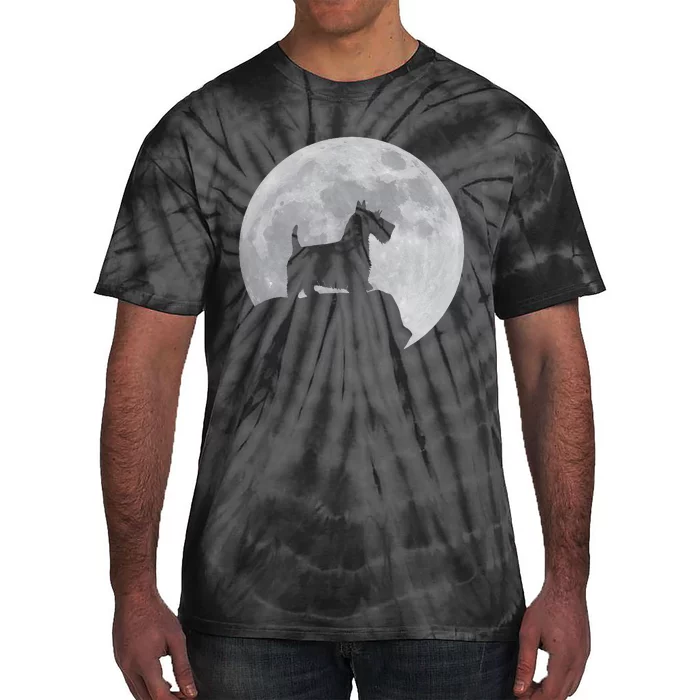 Moon And Dog Silhouette Scottish Terrier Tie-Dye T-Shirt