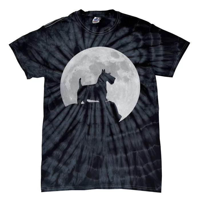 Moon And Dog Silhouette Scottish Terrier Tie-Dye T-Shirt