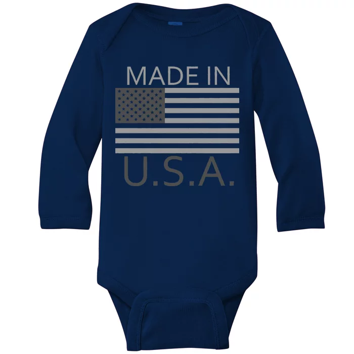 Made In USA Gray Style Baby Long Sleeve Bodysuit