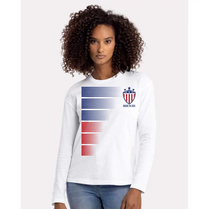 Made In USA Soccer Team Flag Womens Cotton Relaxed Long Sleeve T-Shirt