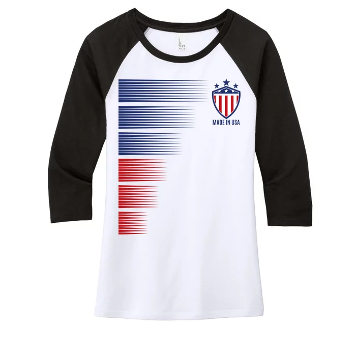 Made In USA Soccer Team Flag Women's Tri-Blend 3/4-Sleeve Raglan Shirt