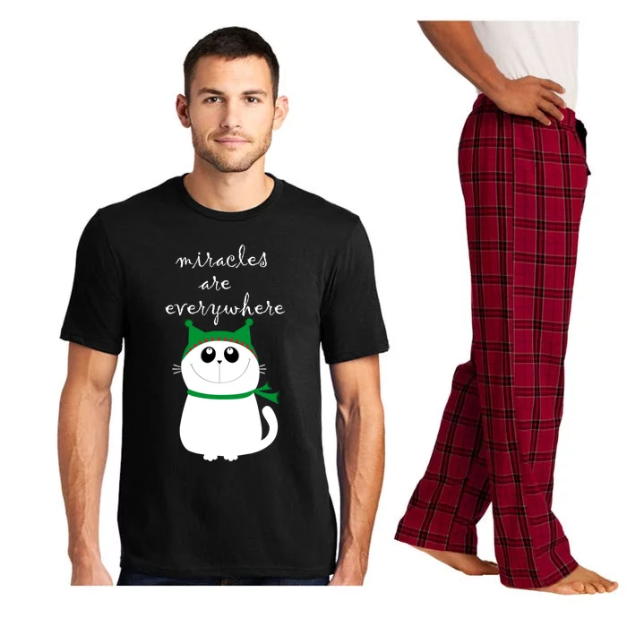 Miracles Are Everywhere Cute Xmas Cat Design Christmas Gift Pajama Set