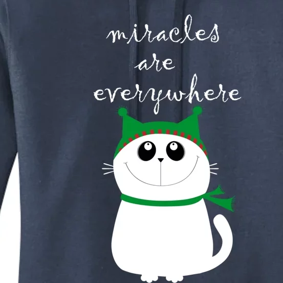 Miracles Are Everywhere Cute Xmas Cat Design Christmas Gift Women's Pullover Hoodie