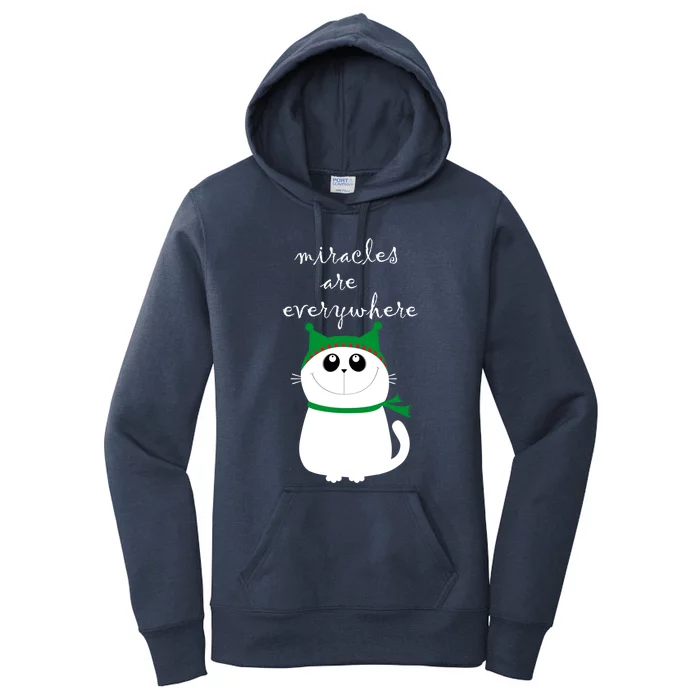 Miracles Are Everywhere Cute Xmas Cat Design Christmas Gift Women's Pullover Hoodie