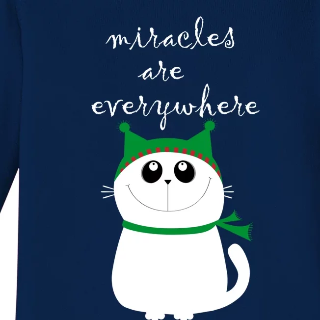 Miracles Are Everywhere Cute Xmas Cat Design Christmas Gift Baby Long Sleeve Bodysuit