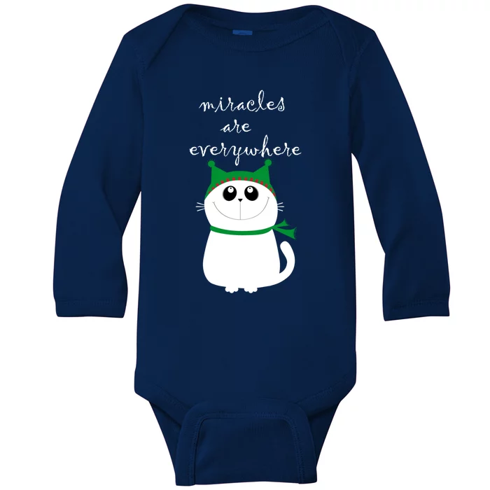 Miracles Are Everywhere Cute Xmas Cat Design Christmas Gift Baby Long Sleeve Bodysuit