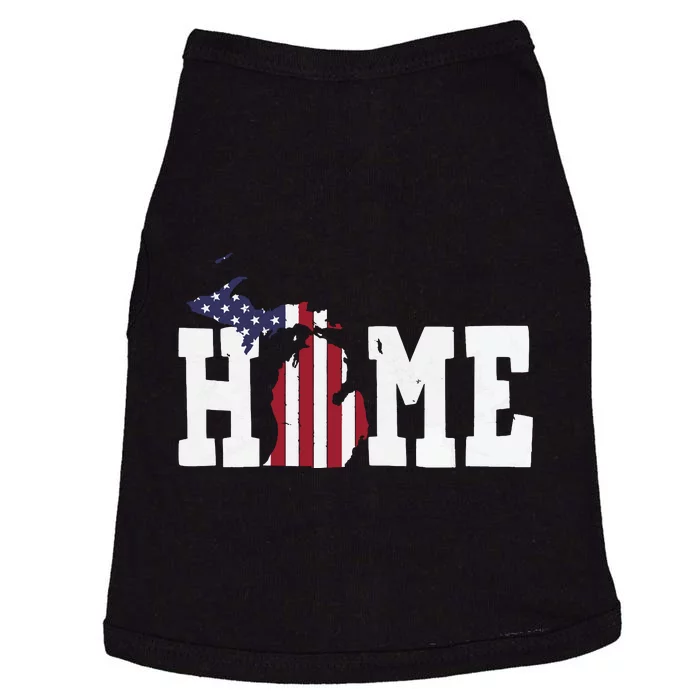 Michigan American Flag Home State Shape Distressed Look Doggie Tank