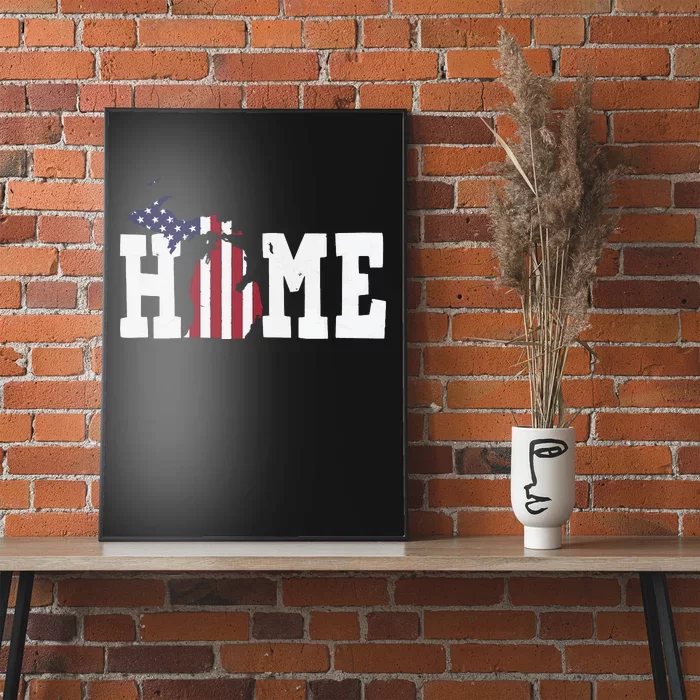 Michigan American Flag Home State Shape Distressed Look Poster