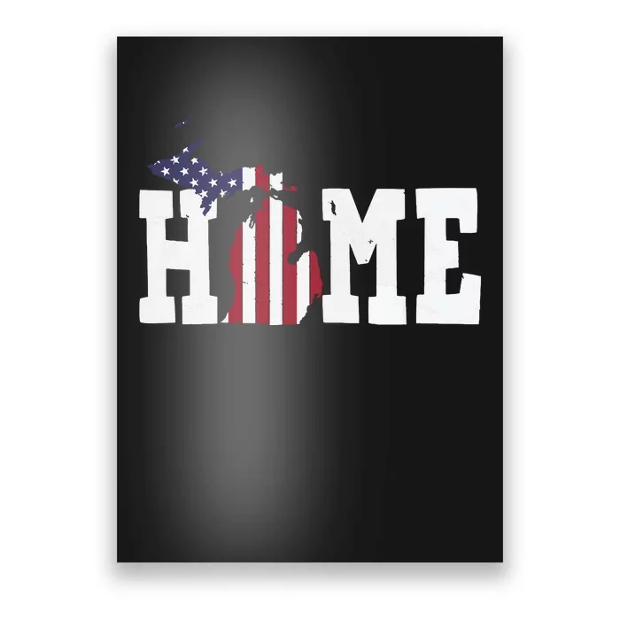 Michigan American Flag Home State Shape Distressed Look Poster