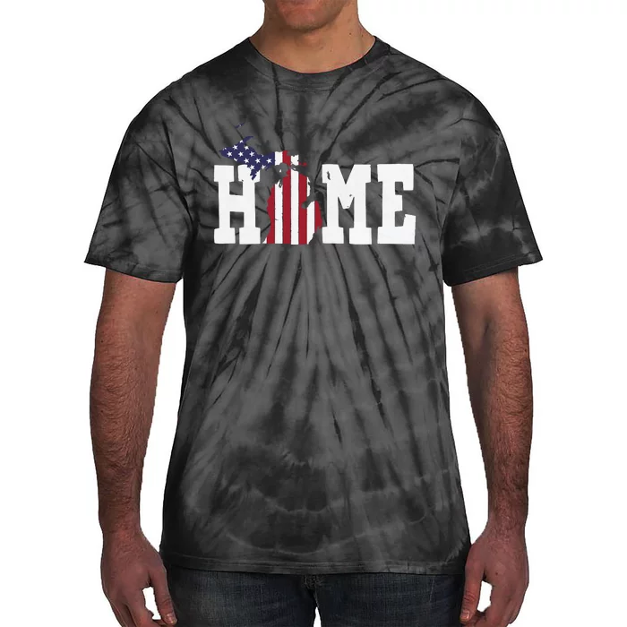 Michigan American Flag Home State Shape Distressed Look Tie-Dye T-Shirt