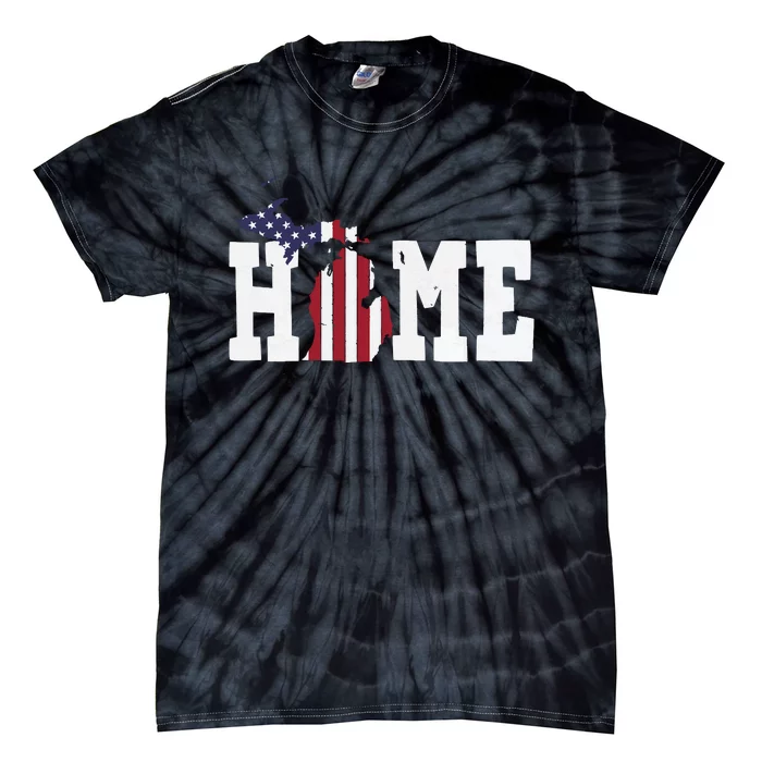 Michigan American Flag Home State Shape Distressed Look Tie-Dye T-Shirt