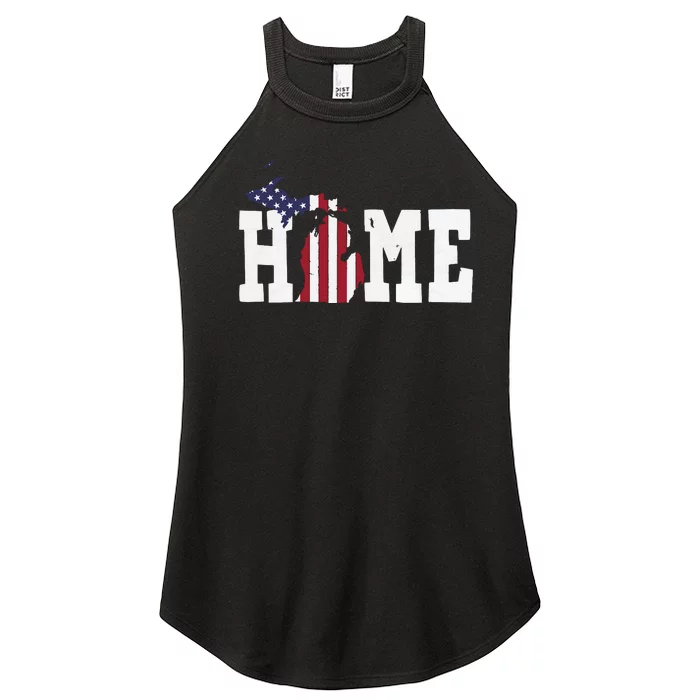 Michigan American Flag Home State Shape Distressed Look Women’s Perfect Tri Rocker Tank