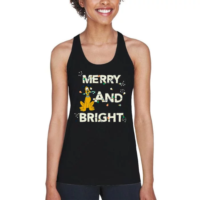 Mickey And Friends Christmas Pluto Merry And Bright Long Sleeve Women's Racerback Tank