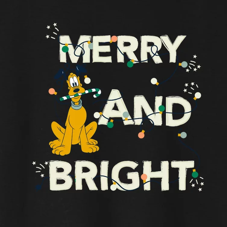 Mickey And Friends Christmas Pluto Merry And Bright Long Sleeve Women's Crop Top Tee