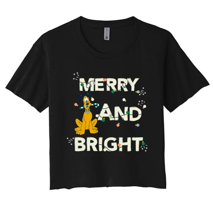 Mickey And Friends Christmas Pluto Merry And Bright Long Sleeve Women's Crop Top Tee