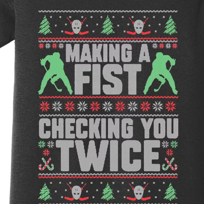 Making A Fist Checking You Twice Ugly Christmas Baby Bodysuit