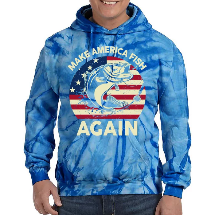 Make America Fishing Again Gift 4th Of July Funny Bass Fish Gift Tie Dye Hoodie