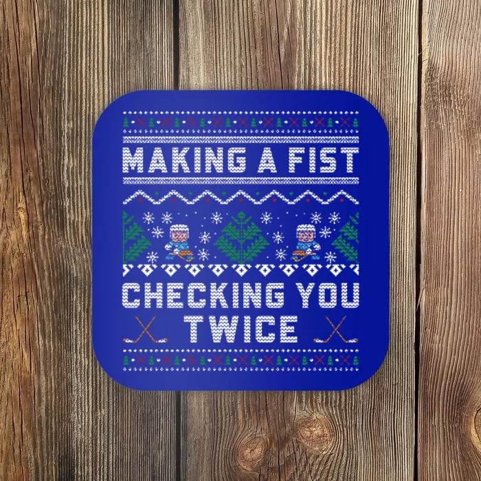 Making A Fist Checking You Twice Ice Hockey Players Xmas Gift Coaster