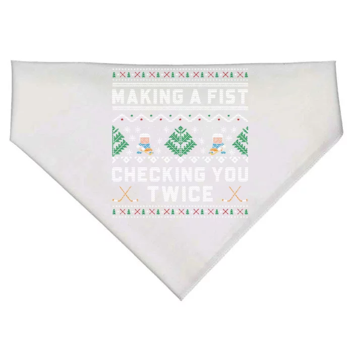 Making A Fist Checking You Twice Ice Hockey Players Xmas Gift USA-Made Doggie Bandana