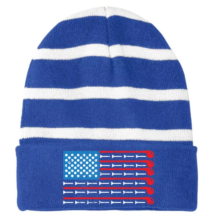 Mens American Flag Golf Club Sports Design Great Gift Striped Beanie with Solid Band