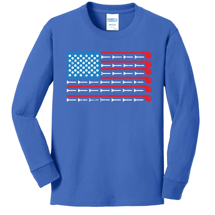 Mens American Flag Golf Club Sports Design Great Gift Kids Long Sleeve Shirt