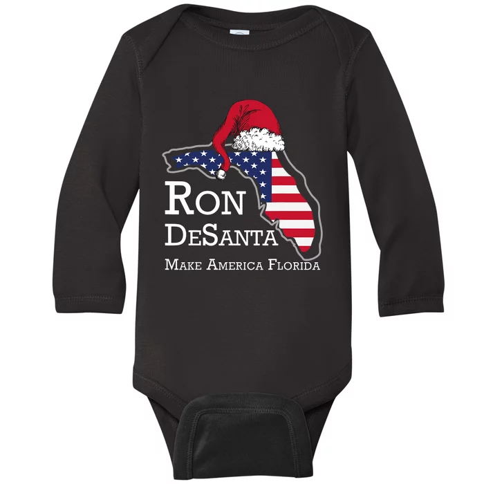 Make America Florida Ron DeSanta DeSantis Election Christmas Baby Long Sleeve Bodysuit