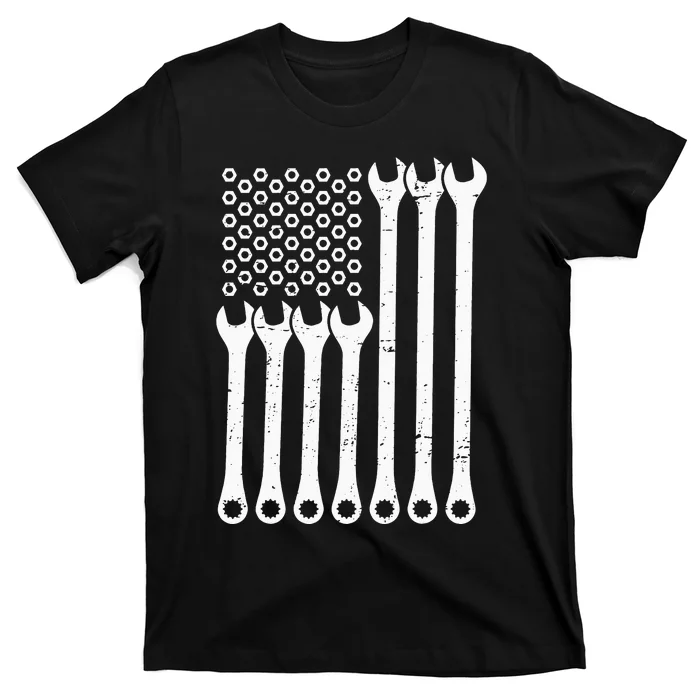 Mechanic American Flag Wrench Mechanics Fans Patriotic T-Shirt