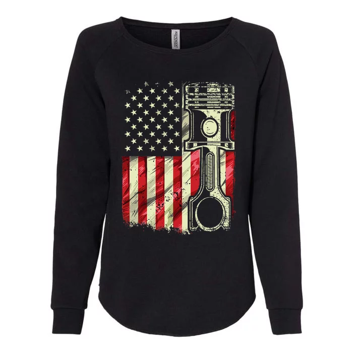 Mechanic American Flag Piston Muscle Car Patriotic Vintage Womens California Wash Sweatshirt