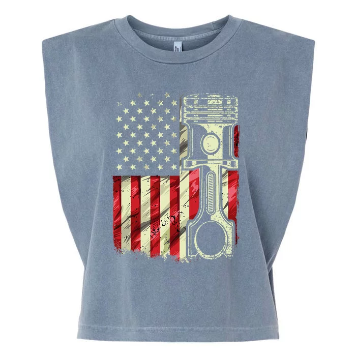 Mechanic American Flag Piston Muscle Car Patriotic Vintage Garment-Dyed Women's Muscle Tee