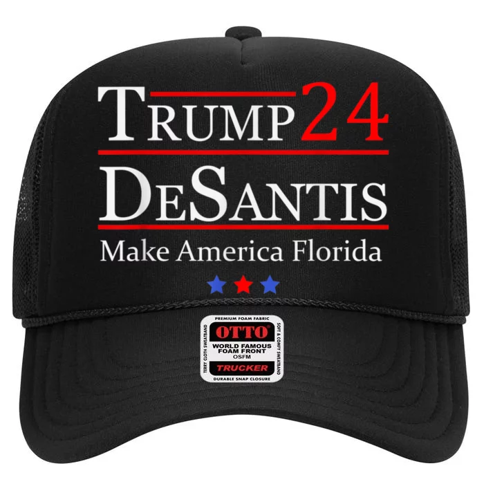 Make America Florida Trump DeSantis 2024 Election Man Women High Crown Mesh Trucker Hat