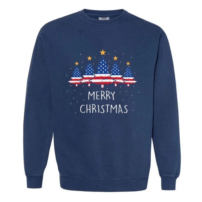 MY AMERICAN FLAG CHRISTMAS TREE Pajama Xmas Funny Garment-Dyed Sweatshirt