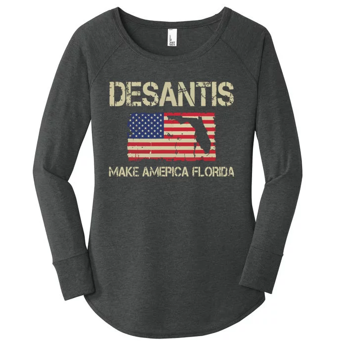 Make America Florida DeSantis 2024 Election Vintage US Flag Women's Perfect Tri Tunic Long Sleeve Shirt