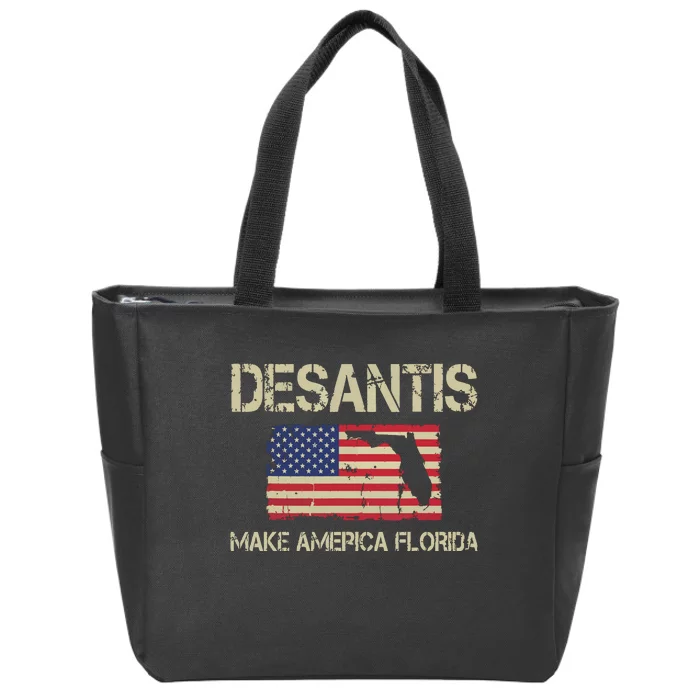 Make America Florida DeSantis 2024 Election Vintage US Flag Zip Tote Bag