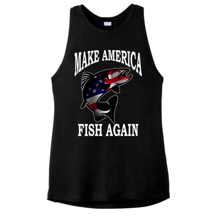 Make America Fish Again USA Fishing Gift Ladies Tri-Blend Wicking Tank